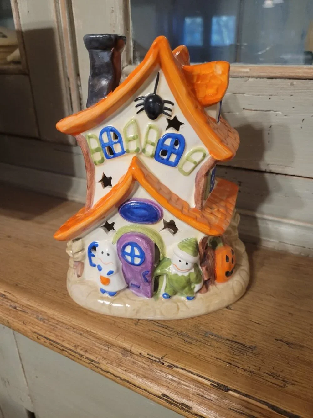 Halloween House Ceramic Candle Holder Ghosts Spider Pumpkin